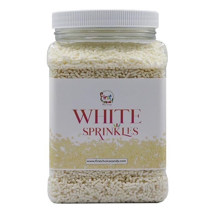 Decorating Sprinkles By FirstChoiceCandy- 2 LB - Colorful Jimmies Great For Topping for Bakery, Ice Cream, and Confectionary - Kosher Sprinkles In a Resealable Container (White)