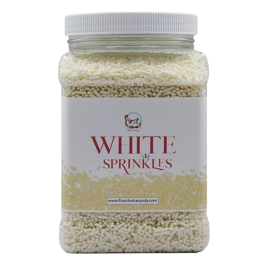 Decorating Sprinkles By FirstChoiceCandy- 2 LB - Colorful Jimmies Great For Topping for Bakery, Ice Cream, and Confectionary - Kosher Sprinkles In a Resealable Container (White)