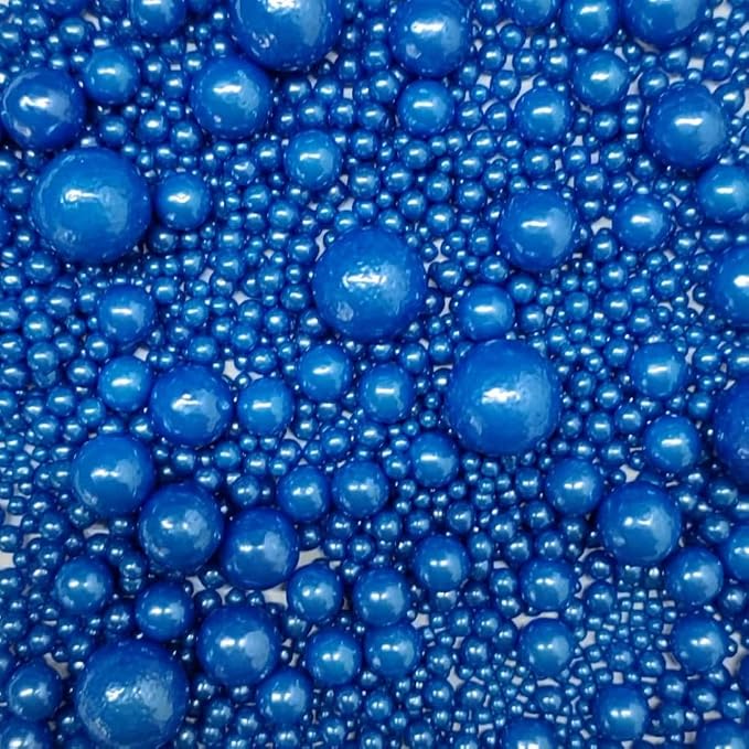 Edible Blue Pearl Sugar Sprinkles Royal Blue Candy Mixing Size Baking Edible Cake Decorations Cupcake Toppers Cookie Decorating Celebrations Wedding Valentines Easter Halloween Christmas Supplies 120g/ 4.23oz