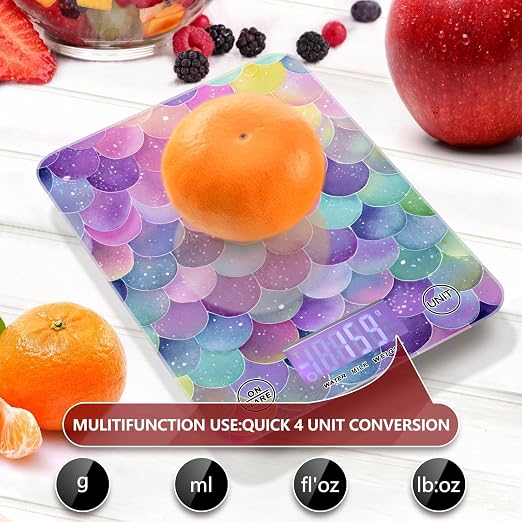 Food Scale Kitchen Scale for Baking Cooking Digital Food Weighing Measuring Scale Small Waterproof Electric Food Scale Watercolor Mermaid Scales Colors