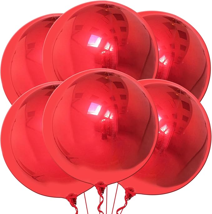 KatchOn, Red Balloons - Big 22 Inch, Pack of 6 | 4D Sphere Red Foil Balloons, Casino Balloons for Red Party Decorations | Metallic Balloons for Birthday Decoration, Carnival, Casino Theme Party