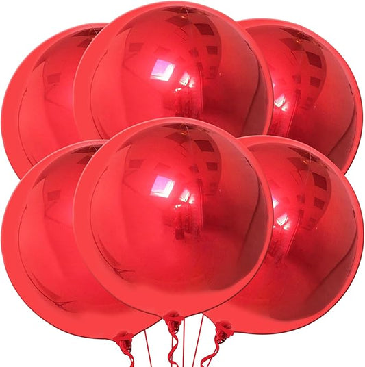 KatchOn, Red Balloons - Big 22 Inch, Pack of 6 | 4D Sphere Red Foil Balloons, Casino Balloons for Red Party Decorations | Metallic Balloons for Birthday Decoration, Carnival, Casino Theme Party