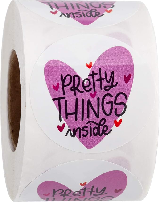 WRAPAHOLIC 2 Inch 500 Total Labels Pretty Things Inside Stickers - Heart Thanks for Shopping Small Shop Local Handmade