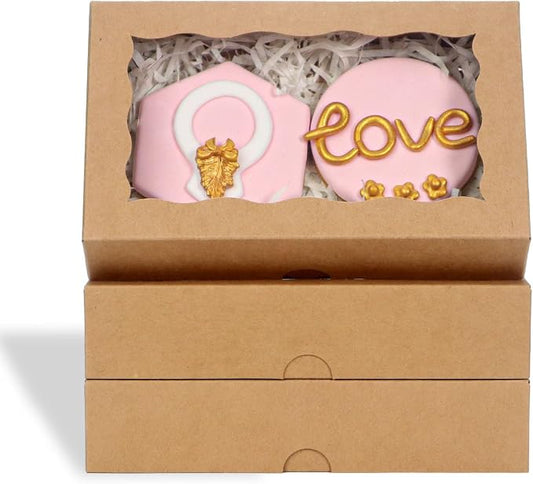 RomanticBaking 15 Pack Brown 7 x 4 3/8 x 1 1/2inches Cookies Boxes with Window Bakery Treat Boxes for Macaron Chocolate Truffle cakesicle dount