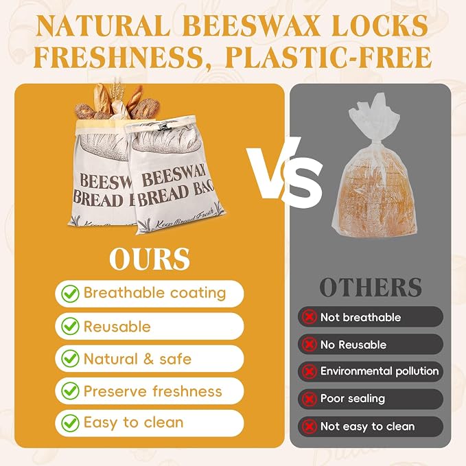 Natural Beeswax Bread Bags for Sourdough and Homemade Bread, Reusable Bread Storage Bags, XL Large Capacity, Freshness Keeping and Freezer Safe, 1 Pack | All Nature Beeswax