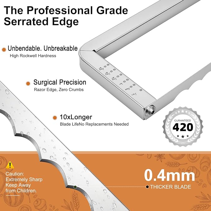 Upgrade Bread Knife for Homemade Bread, Sourdough Bread Slicer with 6 Thickness Guide & Razor Sharp Stainless Blade, Manual Bow Cutter for Bagels and Baguettes