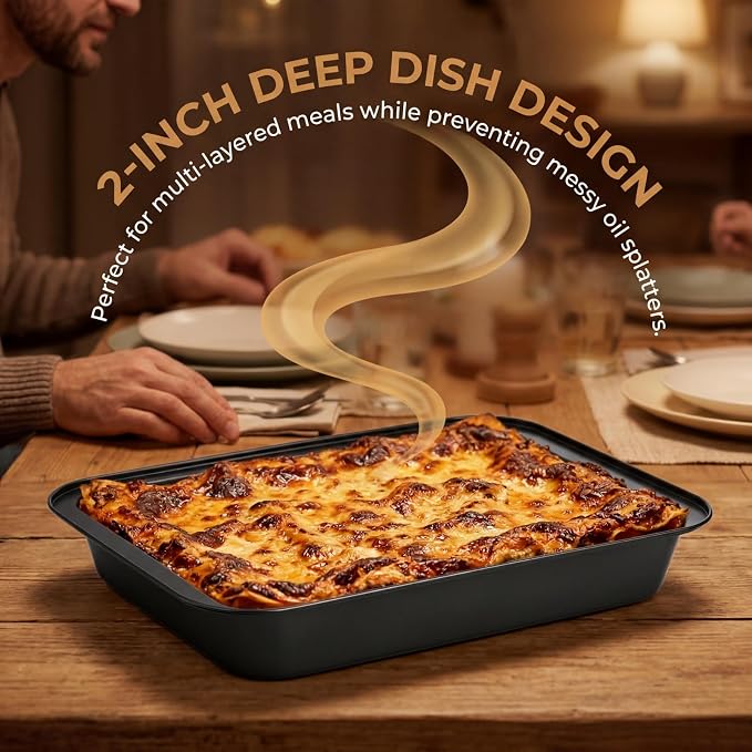 Lyellfe 3 Pack Rectangle Baking Pan, Non-Stick Cake Pans for Oven, 13 x 9 Inch Deep Cookie Sheet Tray for Brownie Lasagna Casserole Bread, BPA Free