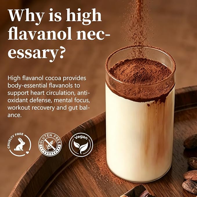 High Flavanol Cocoa Powder | 10x Concentrated Dark Cocoa Extract, Natural Flavonoids & Epicatechin, Plant-Based Superfood, Non-GMO, Vegan Friendly