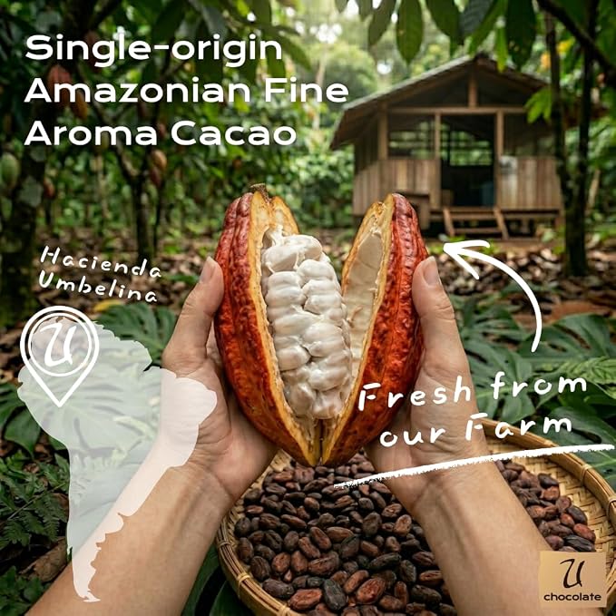 U Chocolate Organic Cacao Powder, Unsweetened & Unalkalized – Fresh from our Farm – Vegan, Allergen-Free, Single-Origin for Baking & Smoothies – 16 oz