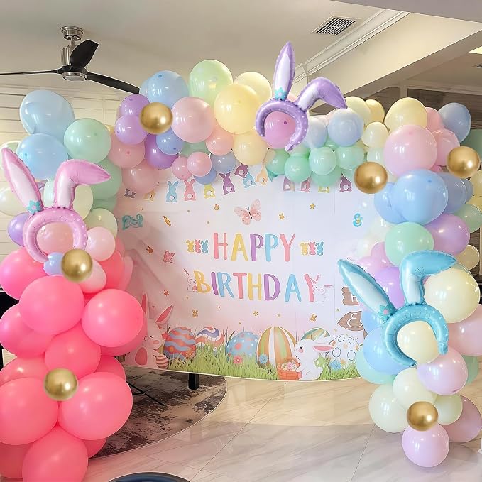 155pcs Pastel Balloon Arch Kit, Macaron Pink Blue Green Purple Yellow Rainbow Colorful Confetti Balloon Garland for Daisy Baby Shower Birthday Wedding Easter Spring Garden Tea Party Decorations