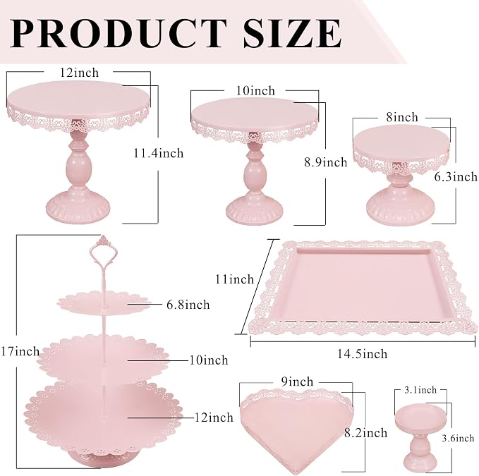 Set of 9 Cake Stands Metal Cupcake Stand Set Multiple Styles Candy Fruit Display Tower Dessert Plate Cake Serving Tray for Birthday Party Wedding Anniversary Baby Shower Engagement (Pink)