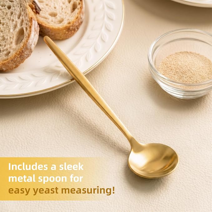 2 Pack XL Reusable Beeswax Bread Bags with Zipper, Organic Linen Cotton Sourdough Bread Storage Bags (13 x 17 in), Moisture Lock, Includes Metal Measuring Spoon, Ideal for Baking, Kitchen & Travel