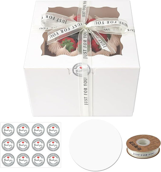 28Packs 7x7x5 Inch Small Cake Boxes, White Bakery Boxes with Window, 7 inch Cake Containers with Lids for Easter and Mother's Day Cheesecake, Cakes.(7 * 7 * 5inch/28pcs)