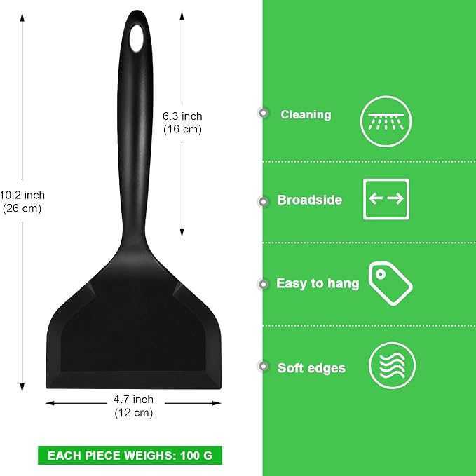 Shappy 2 Pcs Wide Spatula Tamagoyaki Omelette Silicone Shovel Turner Nonstick Fried Fish Spatula Wide Flexible Turner for Nonstick Cookware Egg Cookie Pancake(Black, Red)