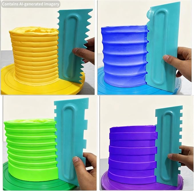 Cake Scraper set of 8 Pack Cake Edge Tools Decorating Icing Smoother Comb,Plastic Sawtooth Decorating Mousse Butter Cream Polisher-16 Design Textures-Blue