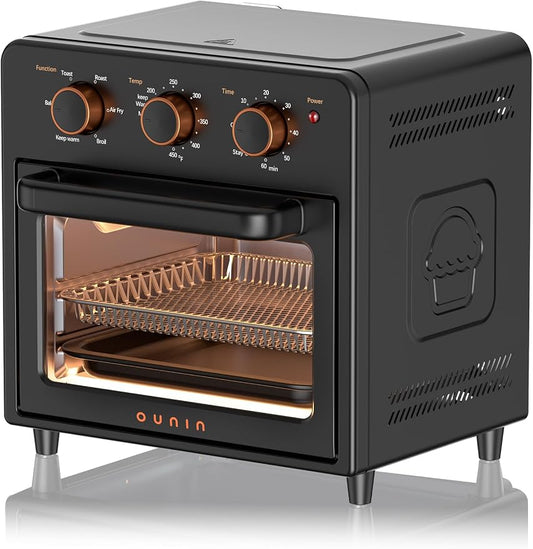 OUNIN Air Fryer Toaster Oven with Steam Infusion, 12 QT Compact Countertop Oven, 6-in-1 Stainless Steel Combo Bakes, Broils, Grills & Warms, Fast Preheat, 60-Minute Timer – Small Kitchen Friendly