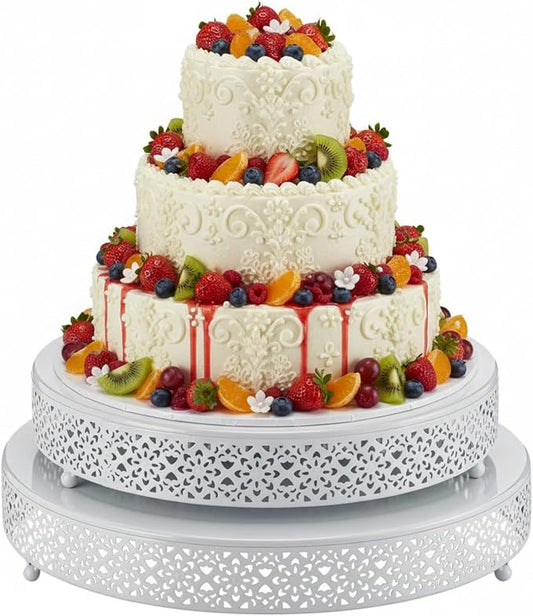 Wenqik 2 Pcs White Cake Stand 14/16 Inch Round Metal Cupcake Dessert Wedding Cake Stand Cookies Display Holder Modern Design Fruit Serving Tray for Table Wedding Birthday Anniversary Party