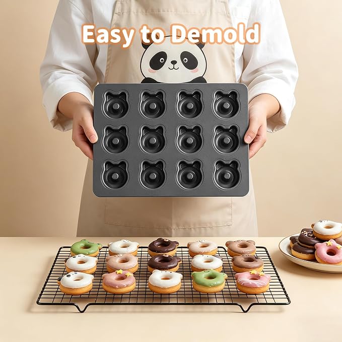 Donut Pans, 2" Non-Stick Cat & Bear-Shaped Donut Mold Cake Pan, 12 Cup Carbon Steel Doughnut Pan for Home Baking