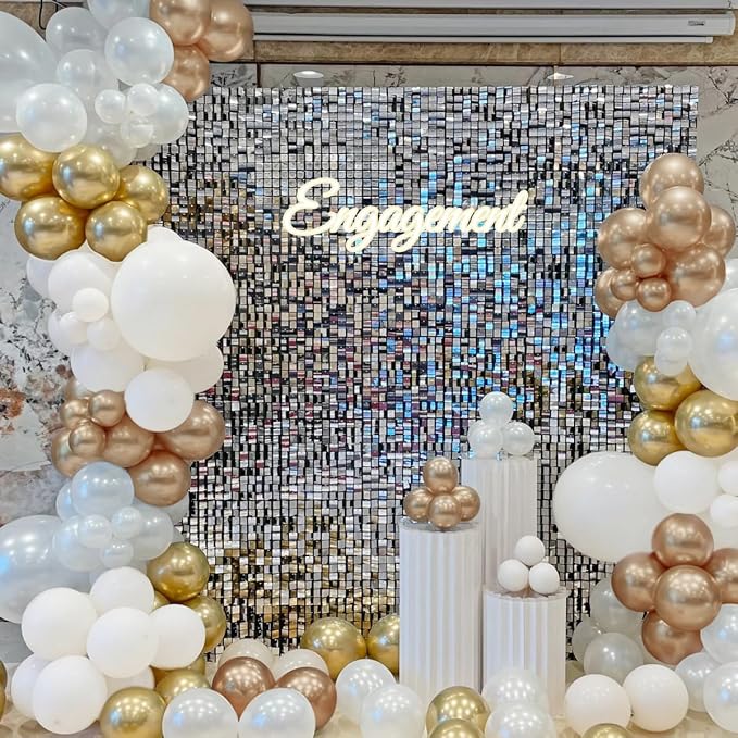 White and Gold Balloon Garland Arch Kit, 167Pcs Metallic Champagne Gold Pearl White Gold Confetti Balloons for Engagement Wedding Baptism Birthday Anniversary Party Decoration