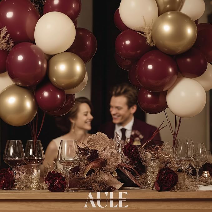 AULE Burgundy Balloon Arch Kit 155Pcs Burgundy Gold Sand White Maroon Balloons Garland for Birthday Wedding Graduation Anniversary Bridal Shower Theme Party Decoration