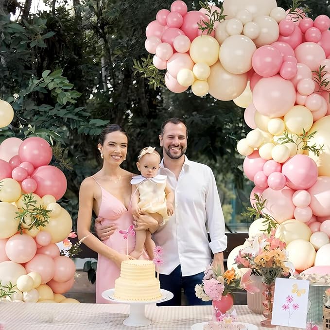 Pink and Yellow Balloon Arch Kit Pastel Pink Light Pink Yellow Sand White Balloons for Birthday Baby Shower Bridal Shower Wedding Bee Bear Themed Party Decorations