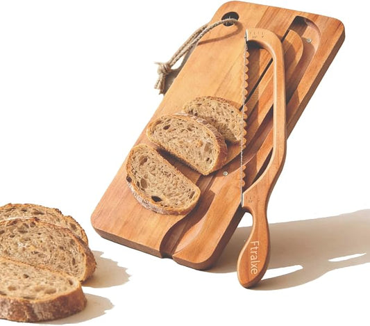 Sourdough Bread Slicer | Bread Cutting Board | 420 Stainless Steel Blade with Magnetic Backing for Easy Storage | Measurement Markings | For Sourdough Bread, Bagel | Ideal for Baking Enthusiasts