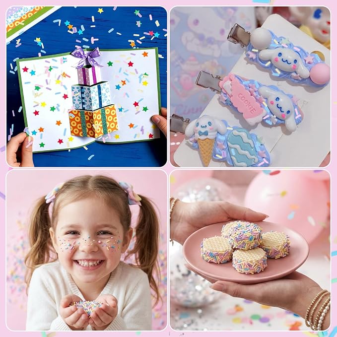 DIYASY 180g Fake Sprinkles, 6.35 oz Non-Edible Resin Sprinkles Faux Plastic Candy Sprinkle Polymer Clay Slices for Nail Art DIY Crafts Cake Phone Case (Multicolor B)