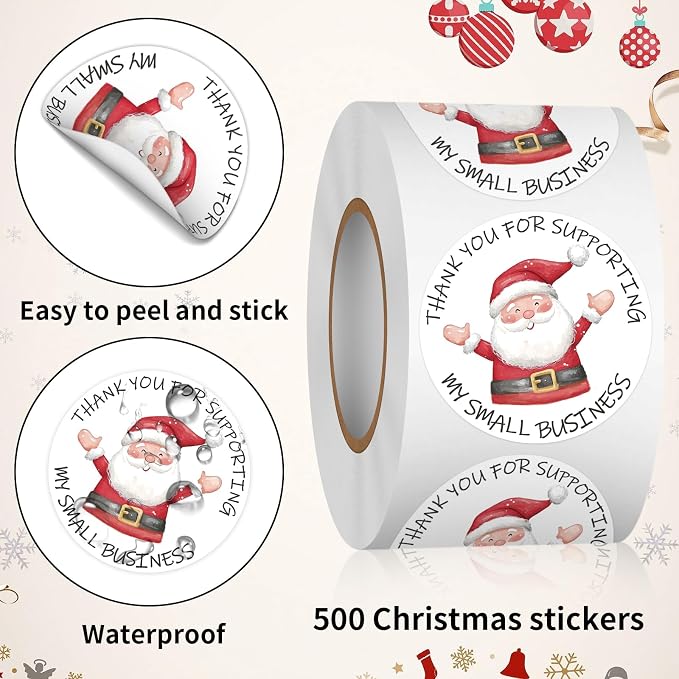 Heyfibro 500 PCS 1.5 Inch Thank You for Supporting My Small Business Stickers for Packing, Party, Bags, Boxes((Santa Claus))