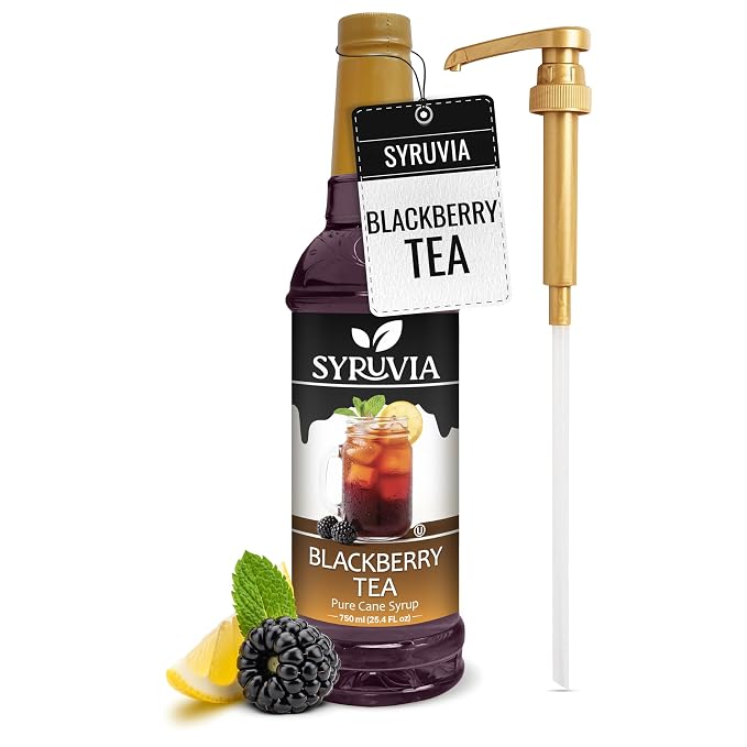 Syruvia Blackberry Tea Syrup, Flavored Syrup for Teas, Drinks, Lemonades, Iced Teas, and Desserts – 25.4 fl oz - with Pump