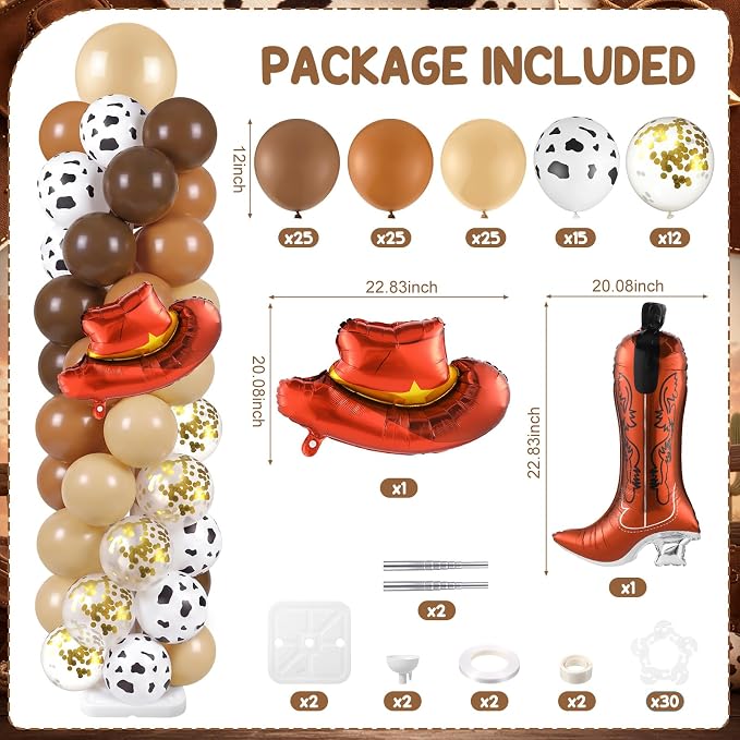 Skylety 2 Sets Western Balloon Column Stand Kit Cowboy Brown Cow Print Balloon Stand with Bases for My First Rodeo Birthday Wedding Baby Shower Decorations Supplies