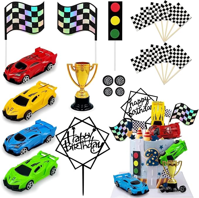 Racing Car Cake Decoration Racing Car Cake Topper Racing Car Birthday Cake Decorations Racing Car Party Favors for Racing Car Theme Birthday Supplies Race Car Party Supplies