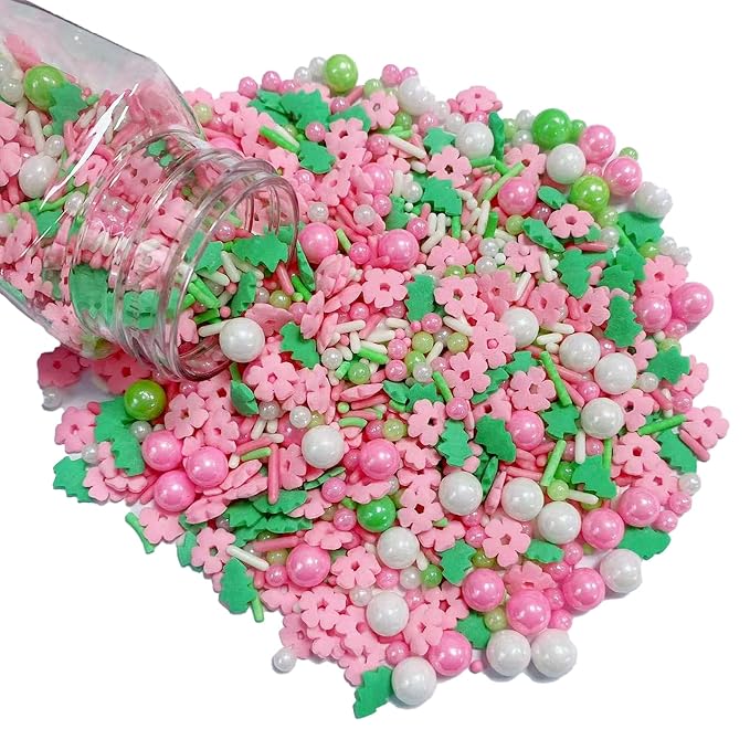 PhilaeEC Pink Flower Tree Sprinkles Edible for Cake Decoration Spring Peals Jimmies Mix Sprinkles Cake Baking Cookie Cupcake Toppers Decoration Vanlentine Party Wedding Supplies