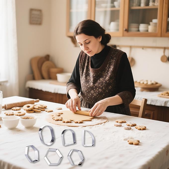 6pcs Geometric Plaque Cookie Cutter, 6 Styles Plaque Biscuit DIY Baking Cookie Cutter Shape Set Kitchen Utensil for Making Biscuit Bread Dough Dessert Mold