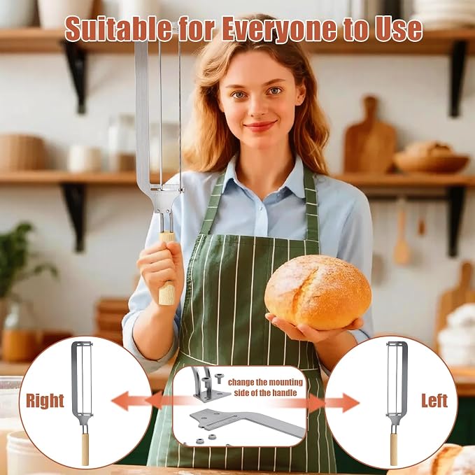 Left-Handed Adjustable Bread Knife for Homemade Bread with Precision Thickness Guide - Sourdough Bread Slicer for Homemade Bread & Sourdough Loaves, Sharp Serrated Steel Blade for Baguettes