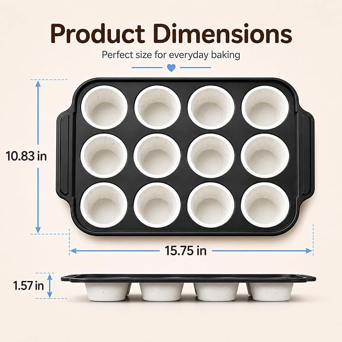 Silicone Muffin Pans for Baking with Metal Reinforced Frame, Muffin Tin Egg Bites Mold 12-Cup Regular Size, Nonstick Muffin Cups Tray Easy to Pop Cupcake Pan for Oven - White