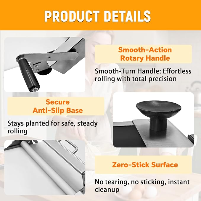 15.5" Folding Dough Sheeter Manual Dough Roller Machine with Sheeter Board Stainless Steel Dough Machine with 55 Adjustable Thicknesses Suitable for Pizza Pie Croissants and Puff Pastry