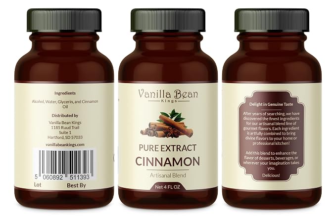 Pure Cinnamon Extract for Baking and Flavoring - 4 OZ - Premium Quality Natural Flavors for Baked Goods, Desserts, & Cooking