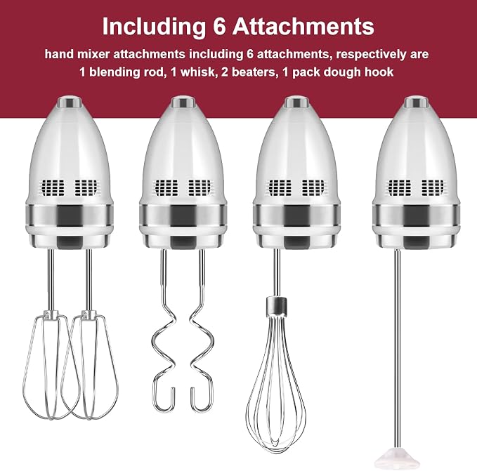 Hand Mixer Accessories and Attachments Beater, Whisk for Kitchenaid Mixers | Set of 6 Stainless Steel Hand Mixer Beater, Whisk, Blending Rod and Dough Hooks Compatible with Kitchenaid KHM3 KHM5 KHM7