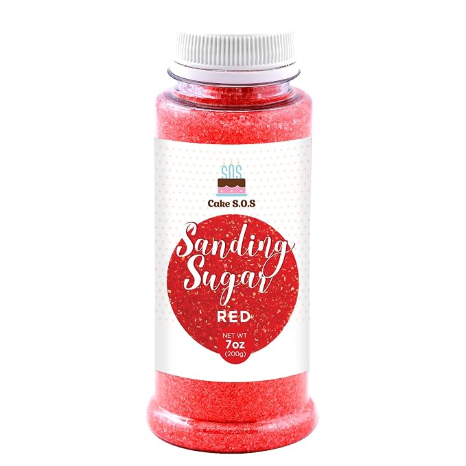 Red Sanding Sugar Sprinkles for Baking, 7 oz - 198g. Edible Sparkling Sugar Crystals for Cakes, Cupcakes, Cookies, Ice Cream & Desserts, Decorative Sugar for Holiday and Party Treats