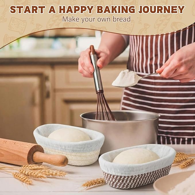 6 Set 6.9 Inch Mini Banneton Bread Proofing Basket Natural Cotton Rope Proofing Bowls Kit with Cloth Liner Small Sourdough Bread Baking Supplies for Home Baking (Brown)