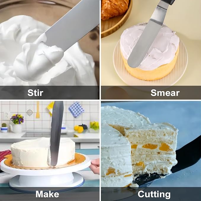 6" Small Angled+8” Straight Icing Spatula,Lmoszuak Professional food grade stainless steel cake spatula,with Sturdy & Durable Handle Spatula,Frosting smoother spatulas for cake decorating,Baking.