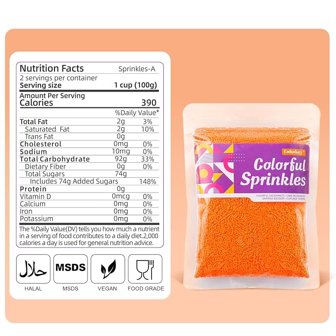 Orange Jimmies Sprinkles 7 oz - Bulk Bright Orange Sugar for Baking, Cake Decorating, Cookie, Cupcake, Ice Cream Toppings & More, Holiday Treats Halloween Thanksgiving Autumn Supplies