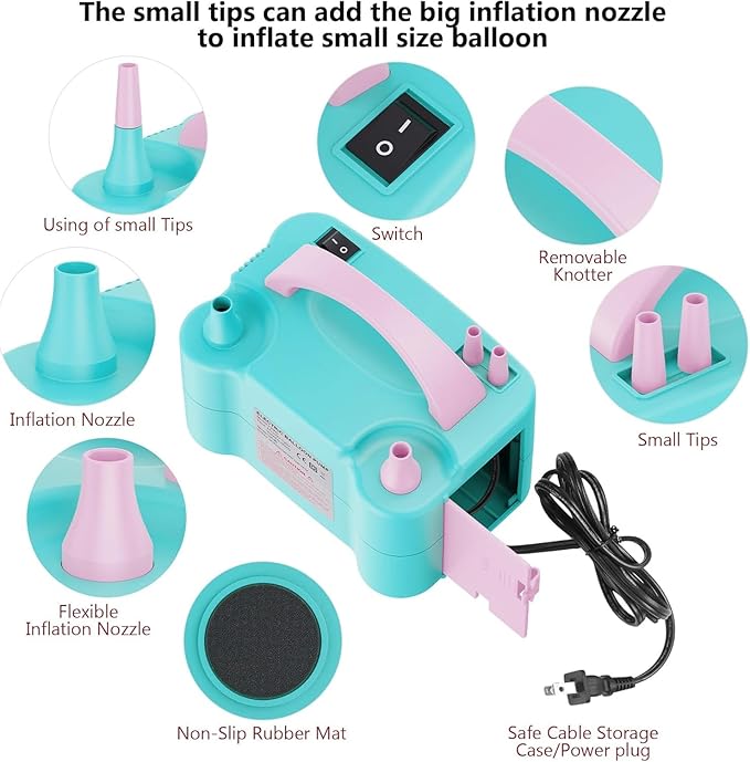 Electric Balloon Pump, Portable Electric Balloon Blower Machine Balloon Air Pump, Dual Nozzle 110V 600W Balloon Inflator for Party Decoration Christmas Birthday