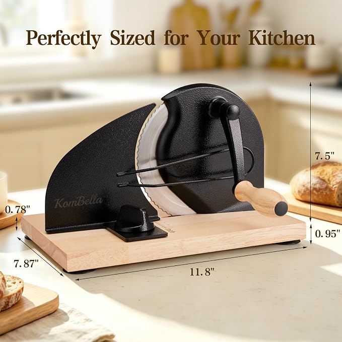 Sourdough Bread Slicer for Homemade Bread, Manual Hand Crank Bread Cutter with Adjustable Thickness for Even Slices (Black)