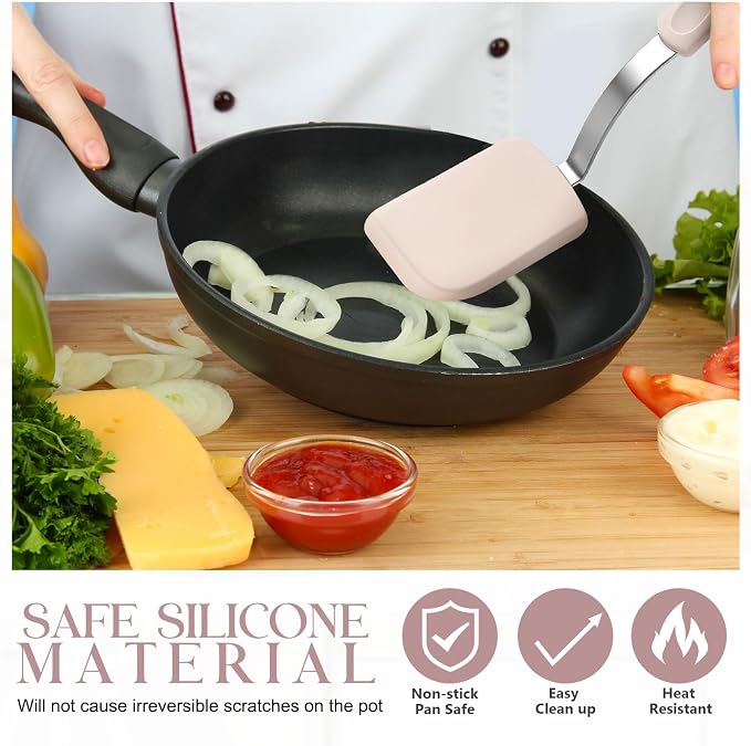 Silicone Cookie Spatula Turner 2 Pack Mini Brownie Spatula Flexible Kitchen Small Silicone Turner for Nonstick Cookware Heat Resistant No Scratch Flipper for Pancake(Solid Flat,Khaki)