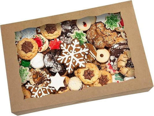 ONE MORE 15-Pack Brown Pastry Box12x8x2.5inch,Large Bakery Cookie Box for Donuts,Muffins with Window Lid - Auto-Pop up Paper Box Doughnut Cardboard Chocolate Strawberries Treat Boxes,Pack of 15
