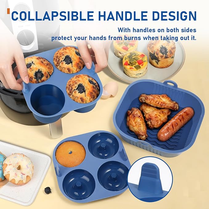 Webake Platinum Silicone Air Fryer Baking Pan Set for Jumbo Muffin, Donut, Nonstick Air Fryer Liners for 5-7 Qt Airfryers, Dishwasher Safe, BPA-Free, 3Pcs