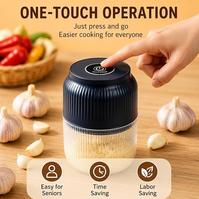 Household Electric Garlic Crusher, 6-Blade Cyclone Mini Chopper (1 White) | 350ml Capacity; For Garlic, Onion, Ginger, Chili; Cordless 6 Stainless Steel Blades; Ideal For Home Cooks