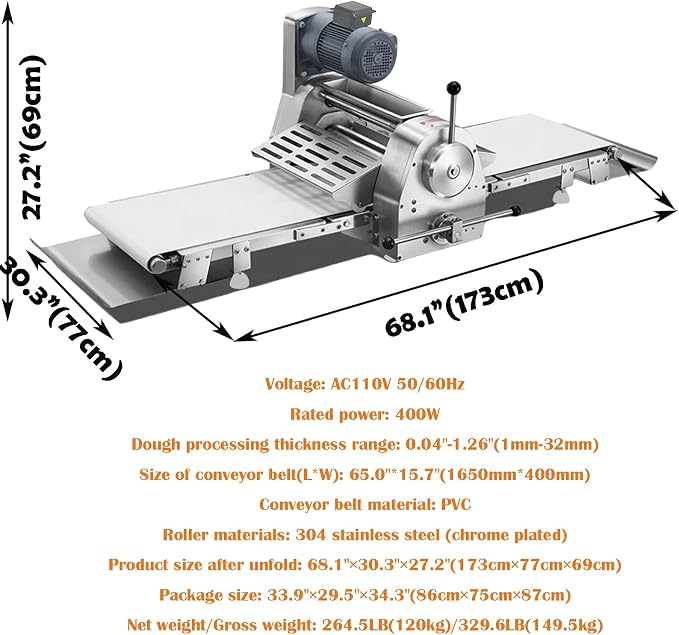INTSUPERMAI Dough Sheeter Reversible Commercial Pizza Dough Roller Countertop Sheeter Machine 65.0"×15.7" Belt Fondant Sheeter Pasta Machine Press Pastry Baker 110V