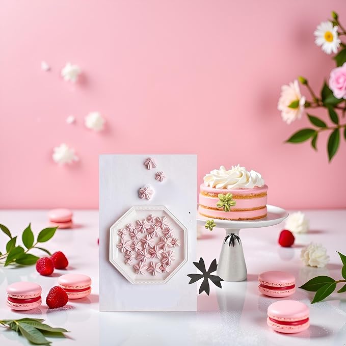 2F Silver Bakery Russian Stainless Steel Pastry Tips Cupcake Cherry Blossoms Icing Piping Nozzles Ice Cream Tool Cake Decorating Baking Mold Kitchen and Dining